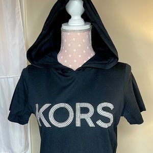 EUC MICHAEL KORS TEE SHIRT DRESS HOODED BLACK STUD SIZE SMALL